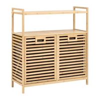 armario de bano de bambu con puerta abatible para la colada con 2 estantes estilo escandinavo marron claro cejar