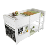cama casita infantil 90x200 litera blanca de madera maciza con pizarra estante y barrera