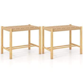 Costway Juego de 2 Taburetes de Bar/Comedor Estructura de Madera Goma Asiento de Papel Tejido sin Respaldo para Cocina Natural