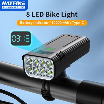 Luz de bicicleta NATFIRE de 10000mAh con indicador de batería, juego de luces de bicicleta recargables USB, linterna de 8 LED