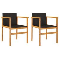 pack 2 uds sillas de jardin  silla de exterior  sillon madera maciza y ratan sintetico negro