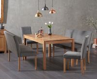 oxford 150cm solid oak dining table with mia grey velvet benches with backs and mia grey velvet chairs - grey 2 chairs