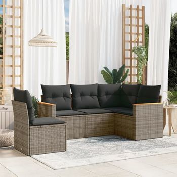 Conjunto De Sofás Jardín Con Cojines 5 Uds | Mueble Jardin Mesa Y Sillas Ratán Sintético Gris Cfw138072