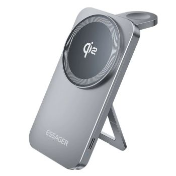 ESSAGER Qi2 cargador inalámbrico de escritorio 2 en 1 15W carga inalámbrica rápida soporte para teléfonos inteligentes p