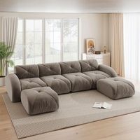sofa modular en u sin marco 4 plazas  2 pufs tejido comodo antideslizante montaje no requerido marron