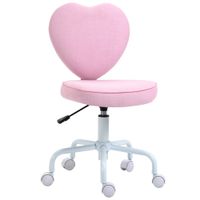 homcom silla giratoria diseno adorable en forma de corazon ajustable en altura cubierta de lino rosa 40x50x79-89 cm   aosom espana