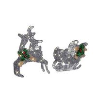 decoracion figura de navidad led metal plateado trineo y renos exteriores enodak