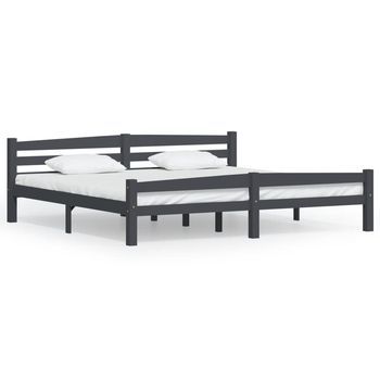 Cama Matrimonial | Cama Para Adultos | Estructura De Cama Madera Maciza Pino Gris Oscuro 200x200 Cm