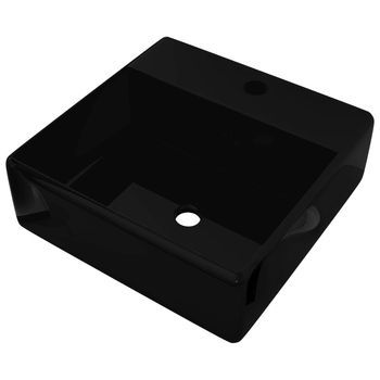 Lavabo De Baño Moderno | Lavabo De Cerámica Con Agujero Para Grifo/desagüe Cuadrado Negro