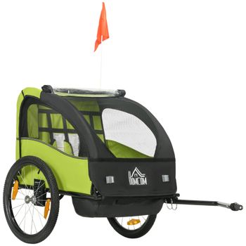 HOMCOM Remolque de Bicicleta para Niños +18 Meses con Cinturón de Seguridad Sistema de Amortiguador 140x88x90 cm Verde   Aosom España