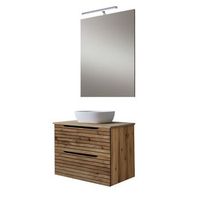 kibath mueble de bano con lavabo espejo y aplique led ken 60x45 cm sobre encimera acabado desierto mate 2 cajones suspendido