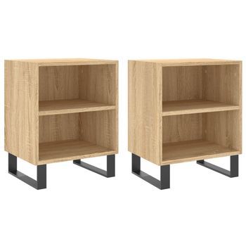 Juego De 2 Mesitas De Noche - Mesillas Madera Ingeniería Roble Sonoma 40x30x50 Cm Mc6161