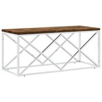 mesa de centrormesa auxiliarrmesa de cafe acero inoxidable y madera maciza reciclada