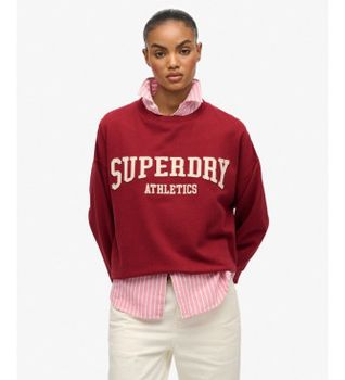 Superdry para mujer. W2012441A Sudadera Relaxed Applique rojo (M), Casual, Algodón, Burdeos