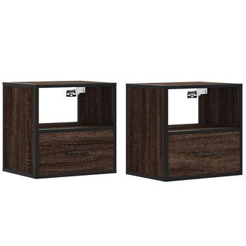 Mesitas De Noche Pared 2 Uds Color Roble Marrón 40x31x39,5 Cm Vidaxl