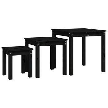 3 Uds Mesas Apilables | Mesita Auxiliar | Mesa De Café Madera Maciza De Pino Negro
