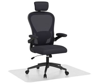 Homcom conjunto de oficina incluye 1 silla de oficina de malla con altura ajustable reposacabezas y soporte lumbar ajustables negro y 1 alfombra protectora 90x120 cm