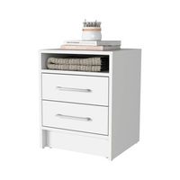 mesita de noche ether en melamina con 1 estante y 2 cajones de rieles metalicos  blanco  507 cm  x 40 cm  x 37 cm