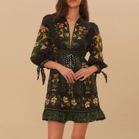 farm rio flowers arch linen-blend mini dress - m