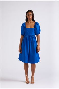 vestido con mangas tipo globo y amplio escote en la espalda royal m