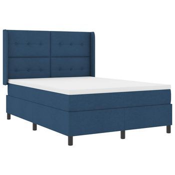 Cama Box Spring Led Con Cabecera Azul 140 X 200 Cm Tela Vidaxl