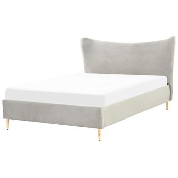 Cama Con Somier De Terciopelo Gris Claro Dorado 140 X 200 Cm Somier Chaleix