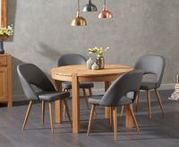 verona 110cm oak round dining table with halifax faux leather chairs - grey 4 chairs