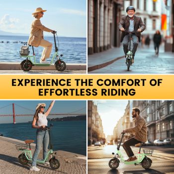 IScooter I-12 - Bicicleta Eléctrica para Adultos - Motor de 500W - Batería de 36V 7.5Ah - Llantas de 12 Pulgadas - Con Asiento y Cesta, Bicicleta Eléctrica
