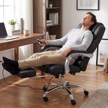 Silla de oficina giratoria regulable en cuero auténtico negro
