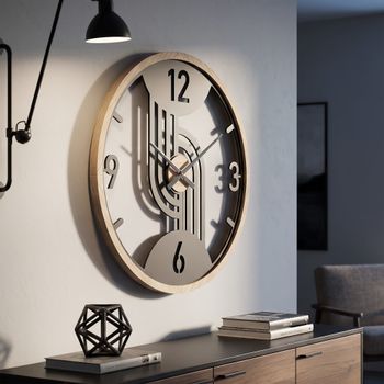 Reloj de pared redondo de metal marrón y madera ø 60x2,5 cm