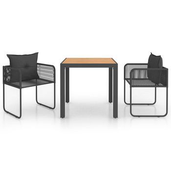 Set De Comedor De Jardín De 3 Uds Pvc Ratán Negro Y Marrón Cfw782752