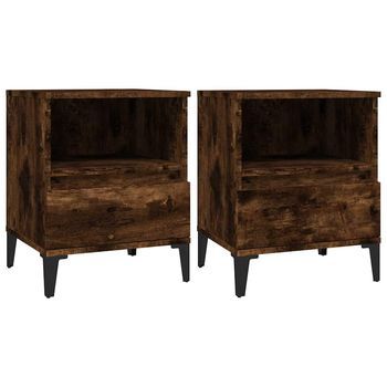 Juego De 2 Mesitas De Noche - Mesillas Roble Ahumado 40x35x50 Cm Mc5792