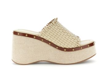 sandalias de piel con tacón de cuña beige 40