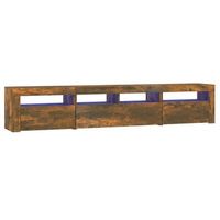 mueble tv  mueble de salon  armario tv con luces led color roble ahumado 210x35x40 cm