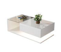mesa de centro moderna con cajon deslizante y estante abierto diseno minimalista en acabado blanco brillante de alta calidad perfecta para salon contemporaneo combina elegancia y funcionalidad con gran espacio de almacenaje
