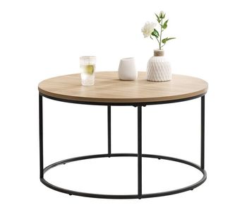 Mesa de centro kuhmoinen redonda mdf/metal 45 x ø 80 cm - efecto madera/ negro [en.casa]