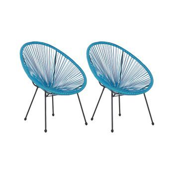 Conjunto De 2 Sillas De Balcón De Ratán Sintético Azul Resistente A La Intemperie Sala De Estar Jardín Bistró Moderno Acapulco