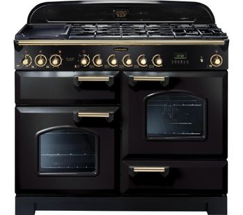 RANGEMASTER Classic Deluxe 110 Dual Fuel Range Cooker - Black & Brass, Black