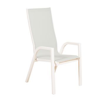 Sillón De Exterior, Respaldo Alto , Aluminio Y Textilene, Color Blanco Envejecido, 112x65x56