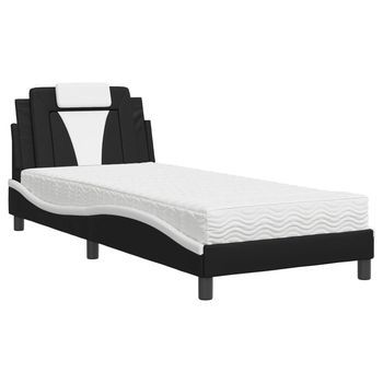 Cama Viana Con Colchón Cuero Sintético Negro Y Blanco 90x200 Cm Vidaxl