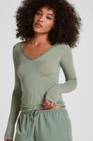 hunkemoller camiseta super suave con cuello en v de encaje y cachemira verde