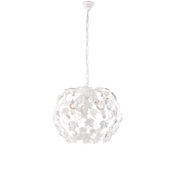 Edera - Lámpara De Araña De Hierro Lacado En Blanco Con Decoración. Lámpara Shabby Chic Con Pedrería De Cristal, 3 Luces, 105 Cm, Ø50 Cm, Bl50-3-bco
