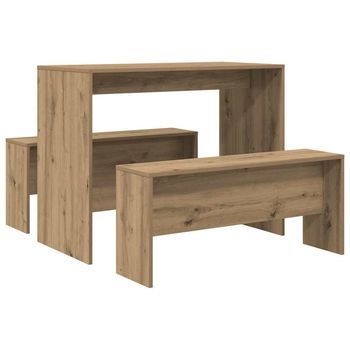 Mesa Y Bancos De Comedor 3 Pzas Madera Ingeniería Roble Atisian Vidaxl