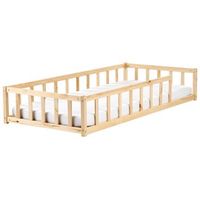 cama de suelo infantil de madera de pino con somier de laminas marron claro 90 x 200 cm meymac
