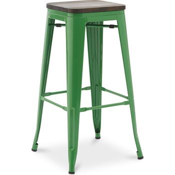 Taburete De Bar - Diseño Industrial - Madera Y Acero - 76 Cm - New Edition- Stylix Verde