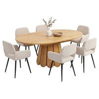 conjunto mesa 16 extensible 118-158cm y 6 sillas urban meuble - madera y beige