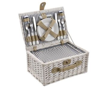 [casa.pro] cesta de pícnic para 4 personas con nevera, cubiertos, platos, vasos - blanca