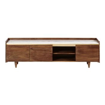 Mueble TV de acacia maciza y mármol blanco de 165 cm