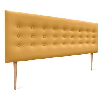 Dhome Cabecero De Polipiel Con 3 Hileras De Botones Y Patas Cabezal Tapizado Cama Lujo (mostaza, 150cm)