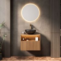 mueble de lavabo suspendido - mueble de bano - contrachapado - roble y negro 60x46x608cm
